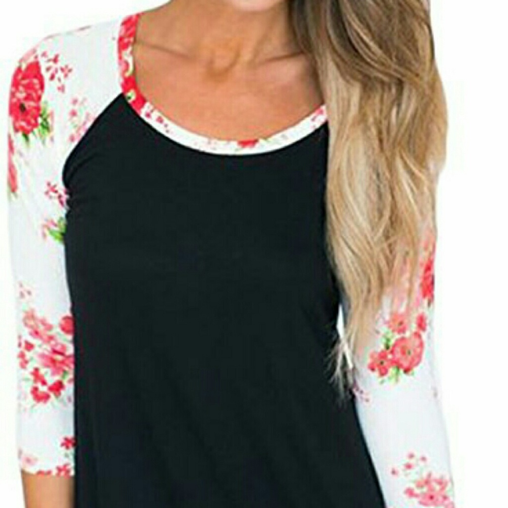 New Black/Floral Baseball Tee!